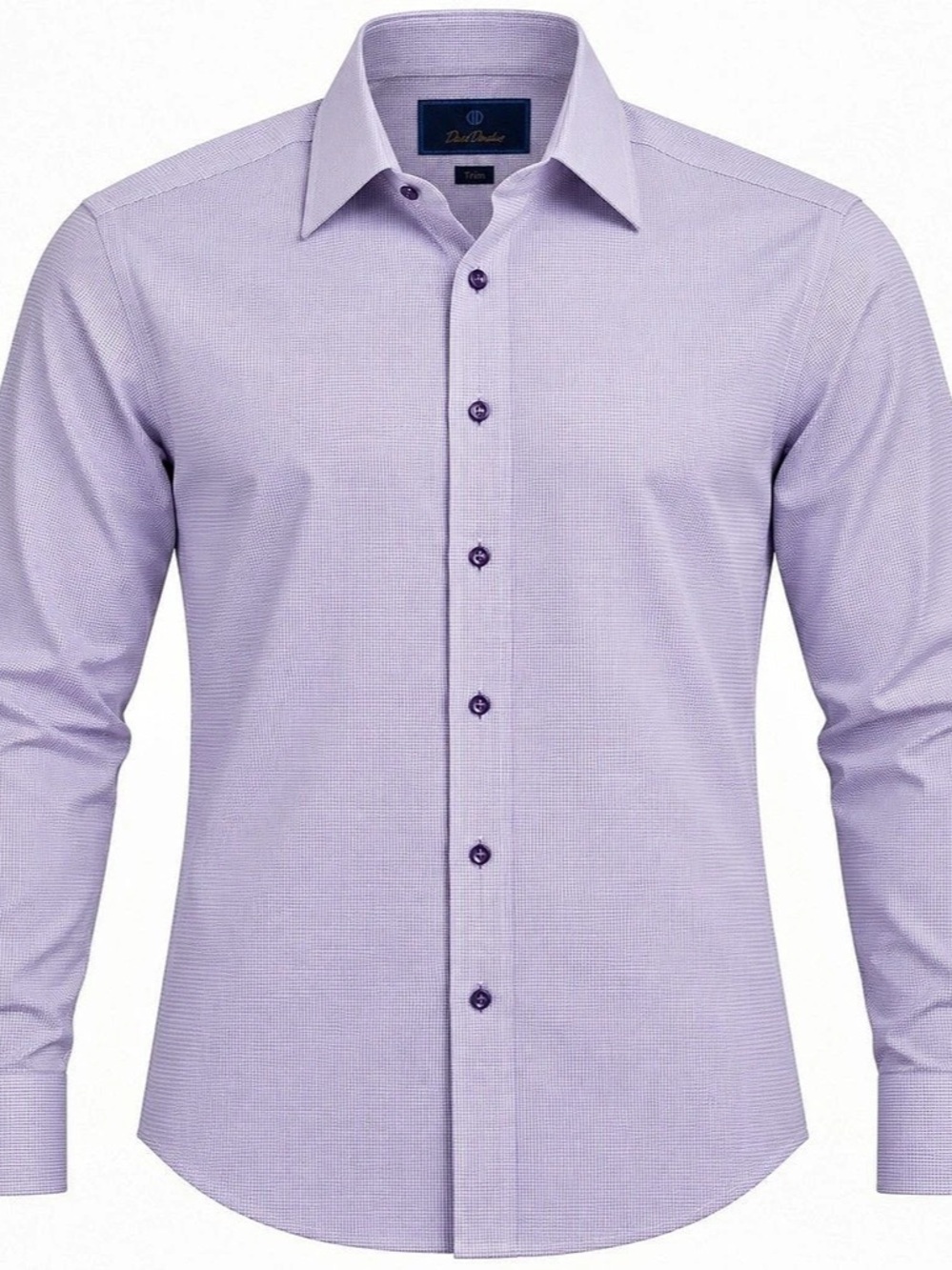 David Donahue Men's 16 32/33 Trim Fit Purple White Micro Check Dress Shirt